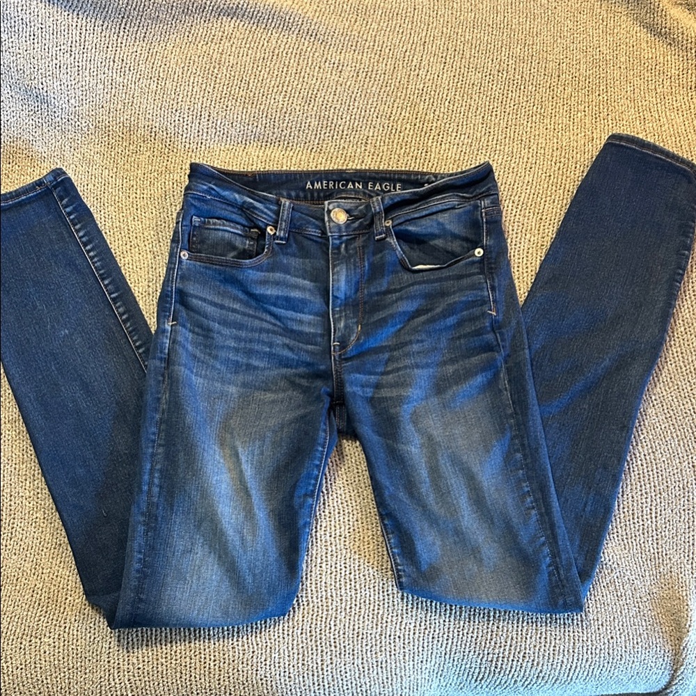 American Eagle Outfitters Women's Dark Blue High-Rise Skinny Jeans